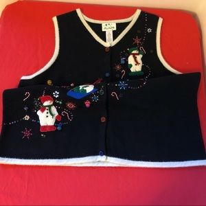 VTG  2X Christmas sweater vest cardigan. Snowman scene.